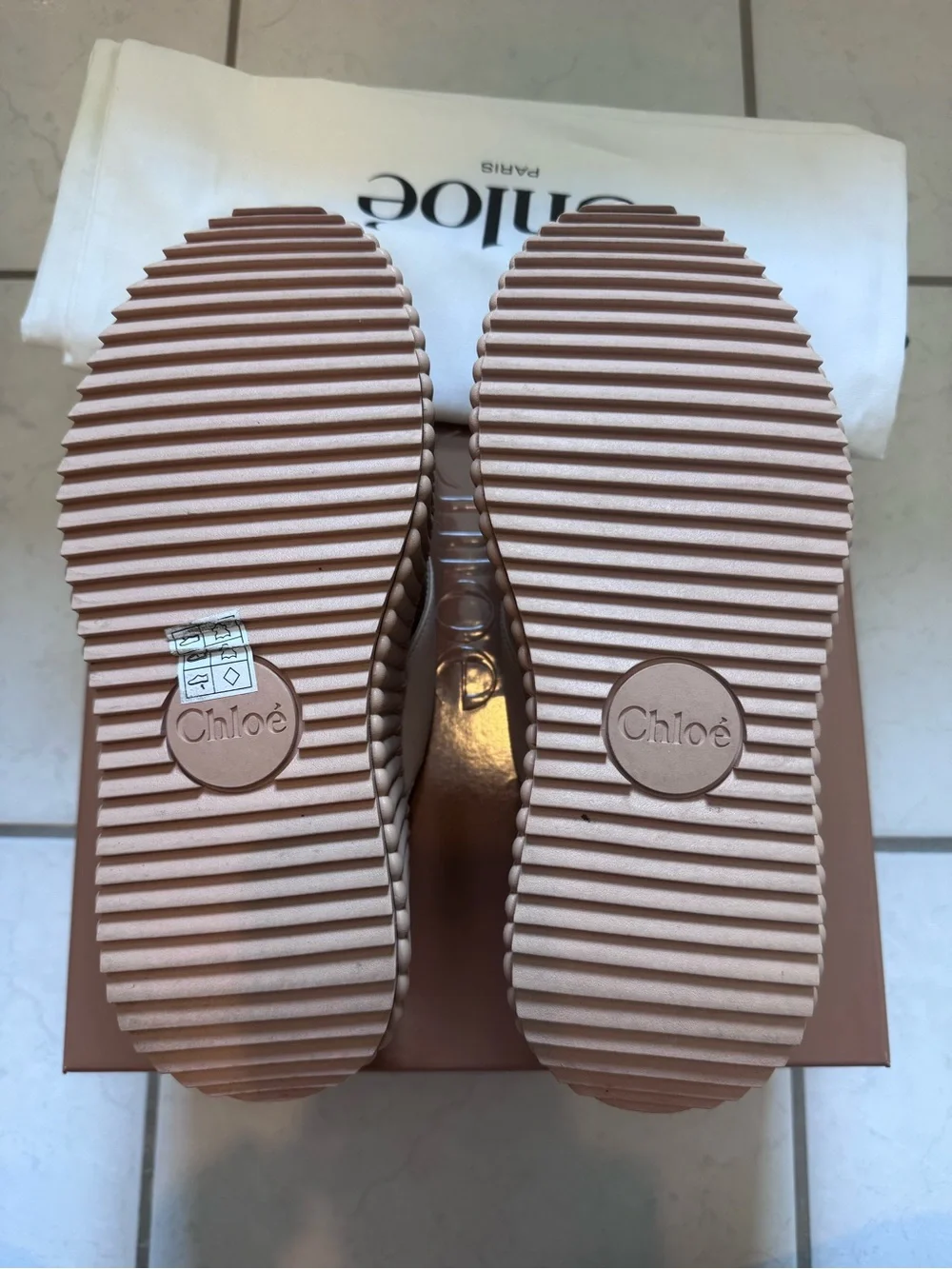 Chloé Nama Wedge Platform Slides Toasted Brown Leather Size 36